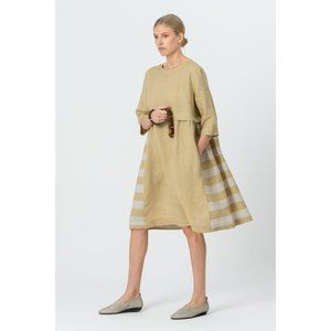 Linen Jurate Mona striped dress with pockets Gold size Large NEW